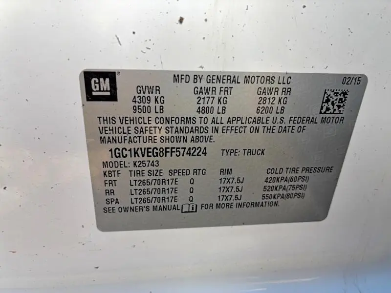 2015 CHEVROLET SILVERADO K2500 HEAVY DUTY LT  