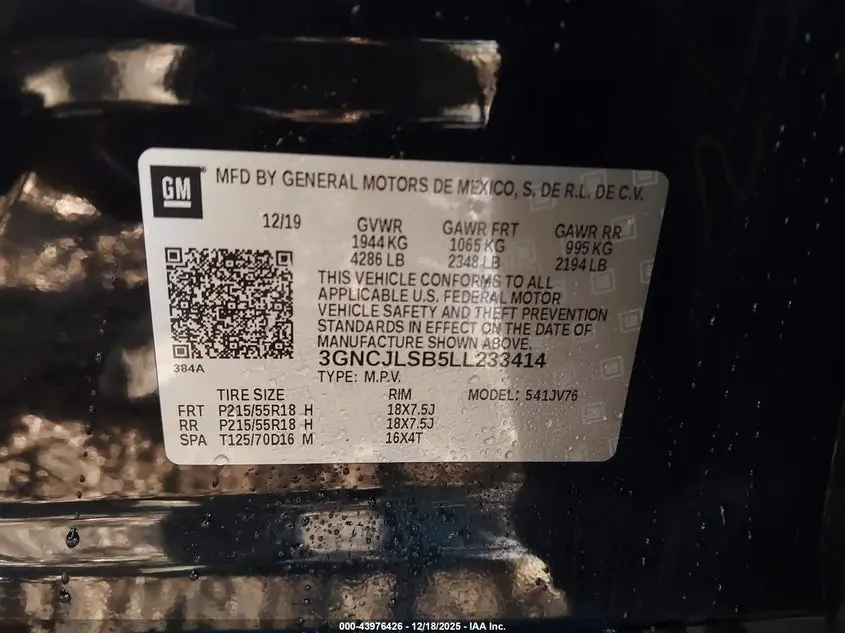 2020 CHEVROLET TRAX FWD LT