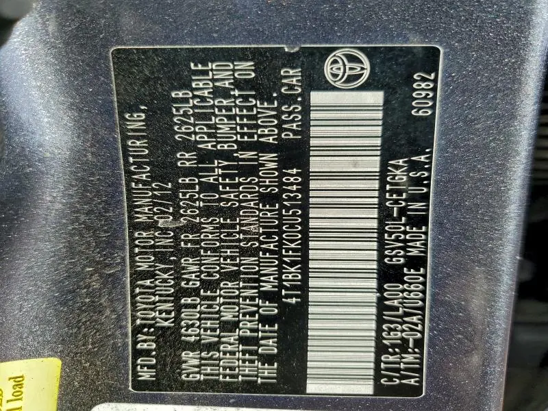 2012 TOYOTA CAMRY SE  