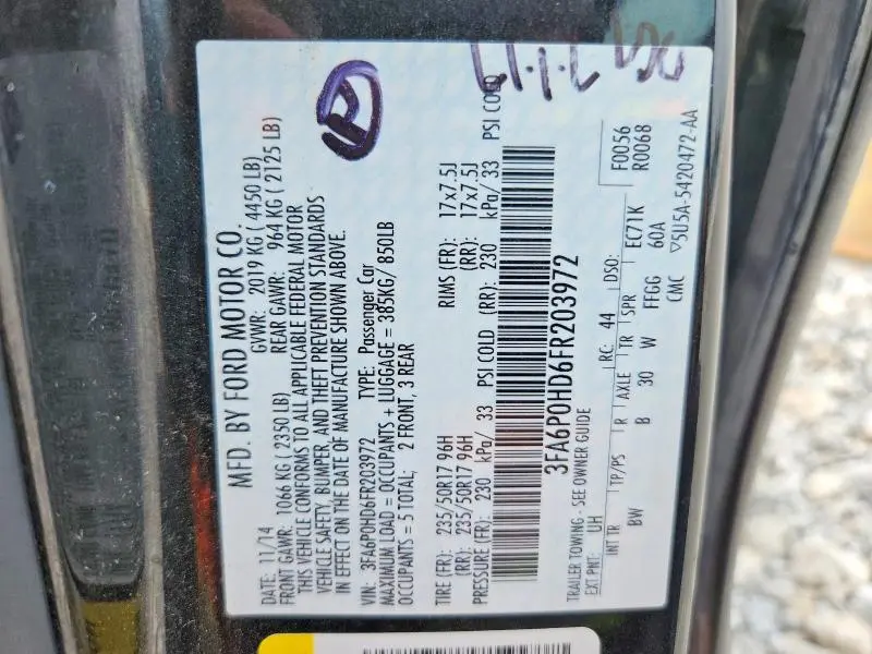 2015 FORD FUSION SE  