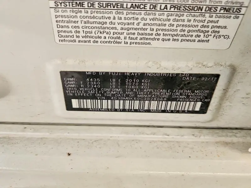 2012 SUBARU LEGACY 2.5I LIMITED  
