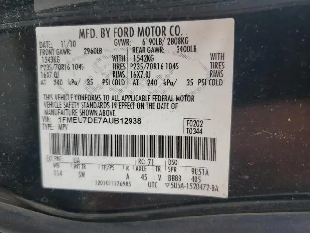 2010 FORD EXPLORER XLT  