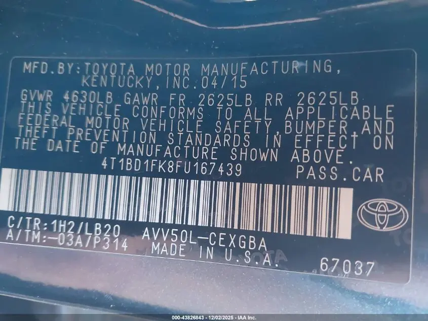 2015 TOYOTA CAMRY HYBRID XLE