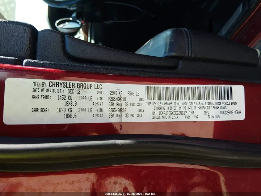 2013 JEEP GRAND CHEROKEE LIMITED