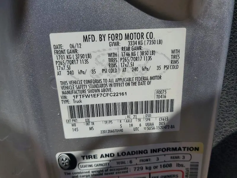 2012 FORD F150 SUPERCREW  