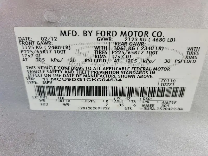 2012 FORD ESCAPE   