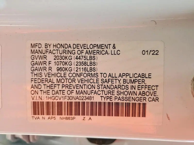 2022 HONDA ACCORD SPORT  