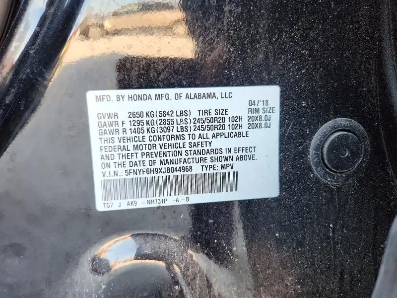 2018 HONDA PILOT TOURING  