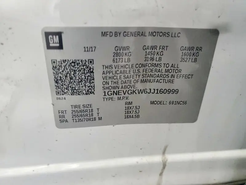 2018 CHEVROLET TRAVERSE LT  