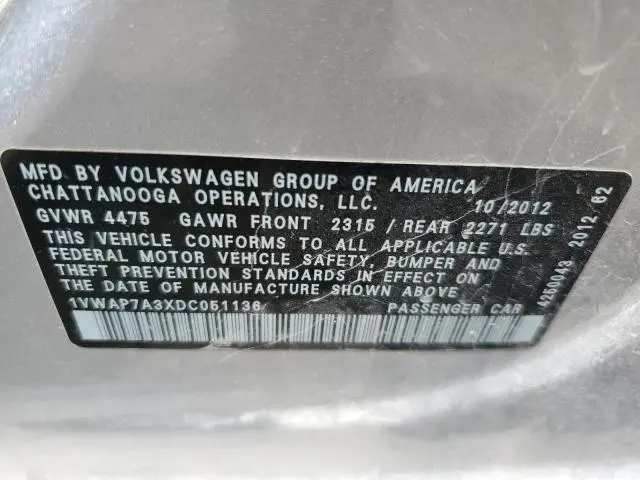2013 VOLKSWAGEN PASSAT S  