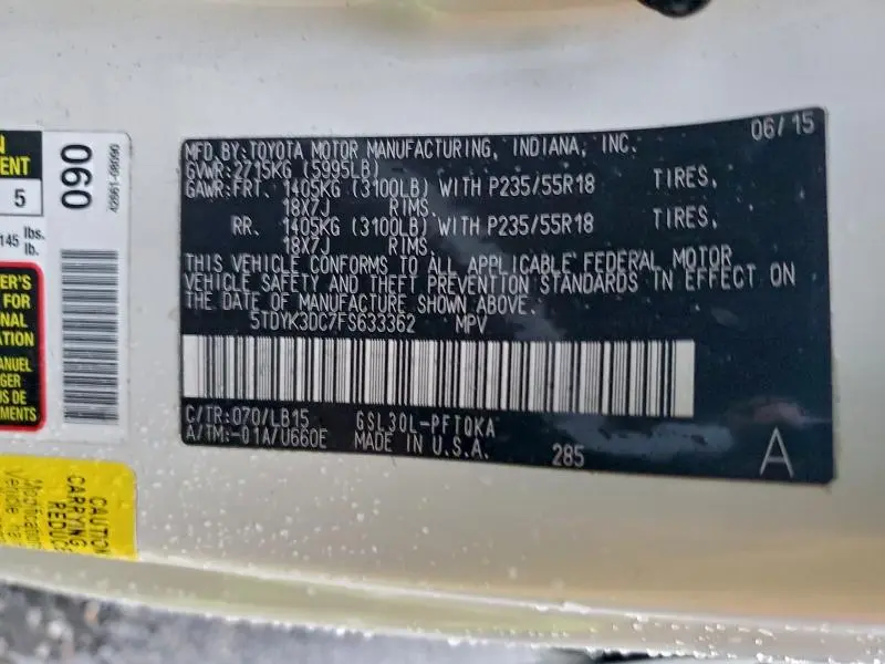 2015 TOYOTA SIENNA XLE  