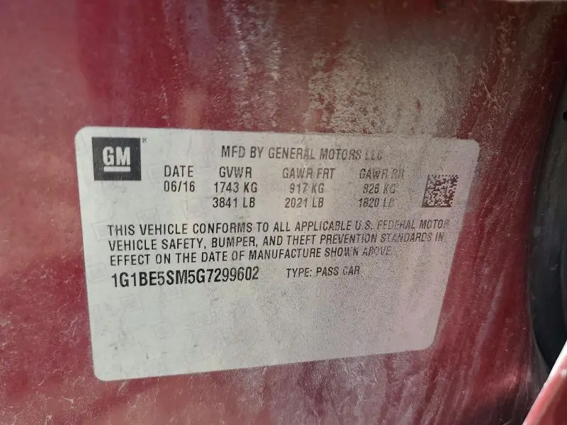 2016 CHEVROLET CRUZE LT  