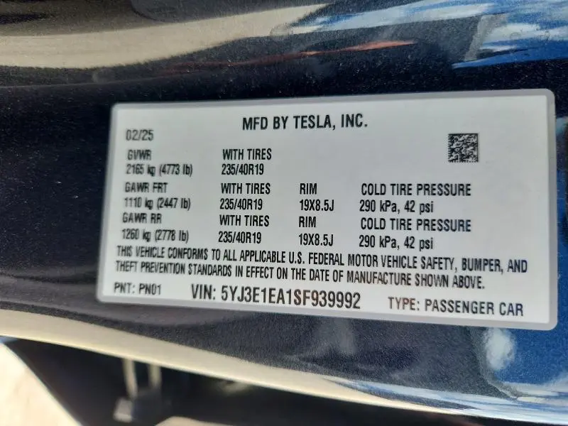 2025 TESLA MODEL 3   