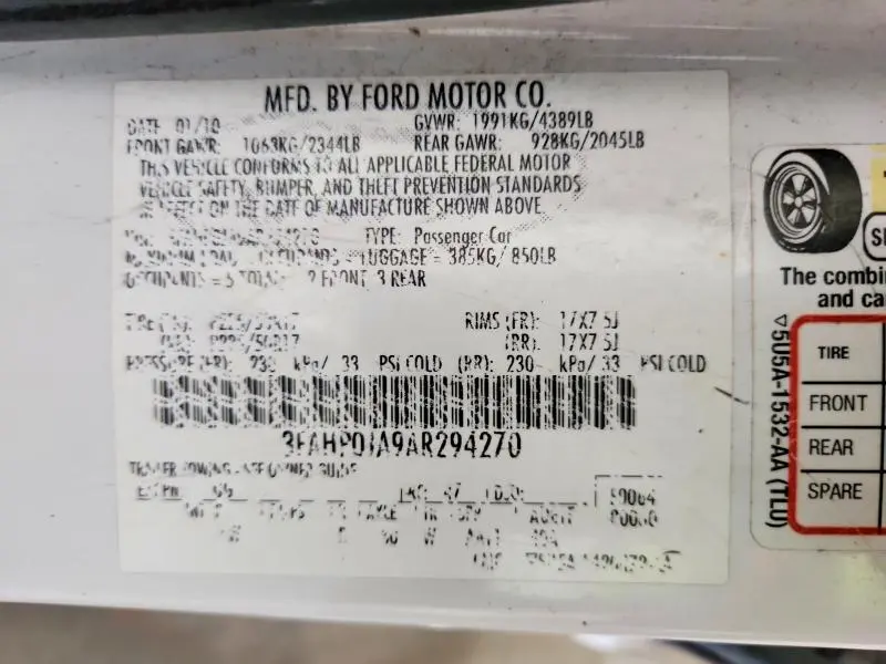 2010 FORD FUSION SEL  