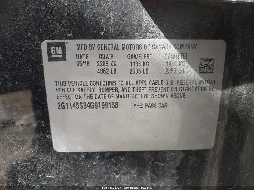 2016 CHEVROLET IMPALA 2LZ