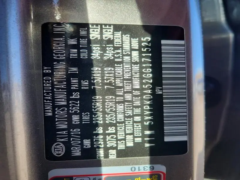 2016 KIA SORENTO SX LIMITED V6  