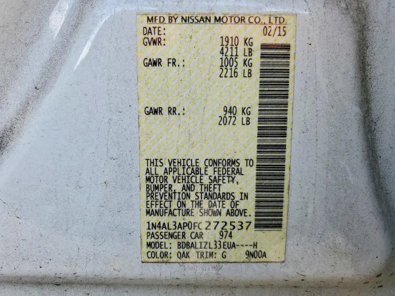 2015 NISSAN ALTIMA 2.5 SV  