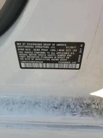 2017 VOLKSWAGEN PASSAT S  