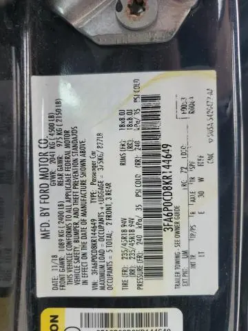 2019 FORD FUSION SEL  
