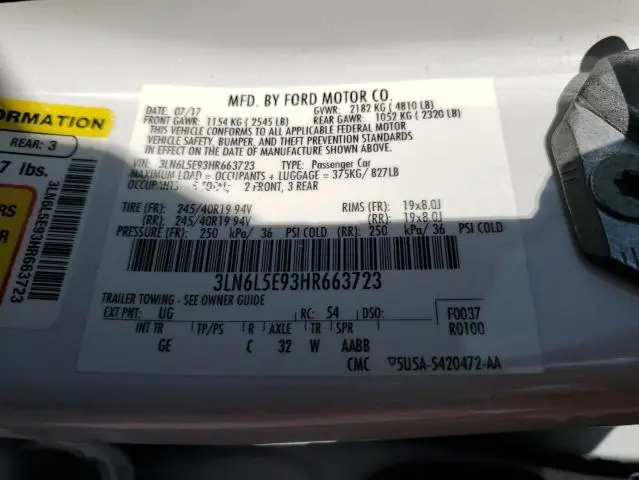 2017 LINCOLN MKZ RESERVE  