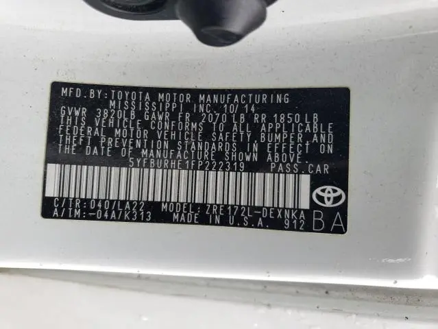 2015 TOYOTA COROLLA L  