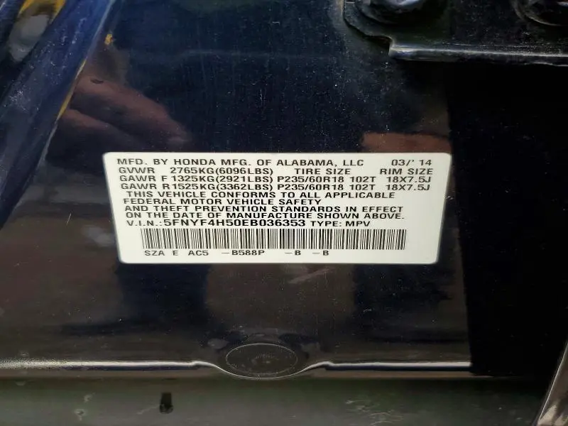 2014 HONDA PILOT EXL  