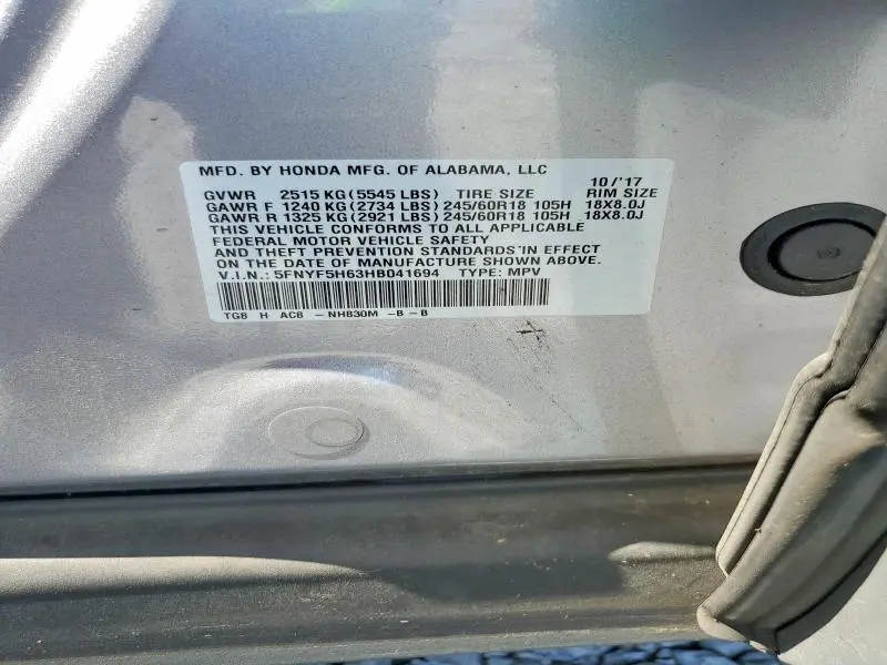 2017 HONDA PILOT EXL  
