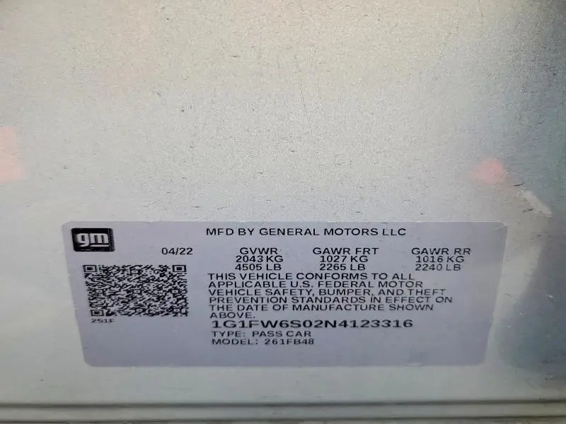 2022 CHEVROLET BOLT EV 1LT  