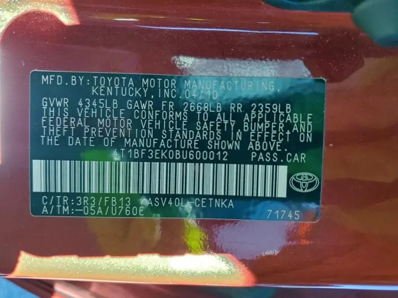 2011 TOYOTA CAMRY BASE  