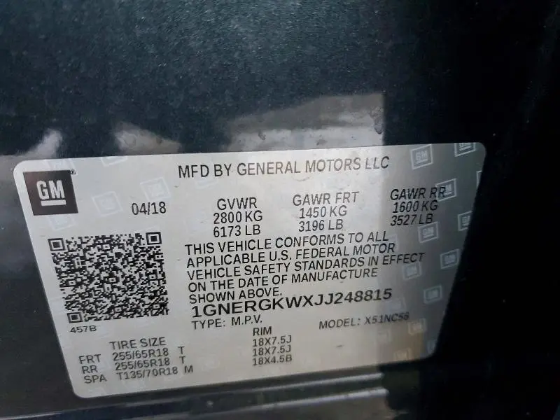 2018 CHEVROLET TRAVERSE LT  