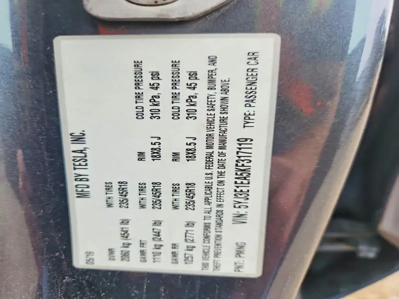 2019 TESLA MODEL 3   