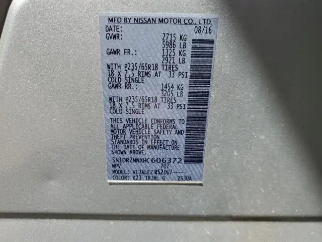 2017 NISSAN PATHFINDER S  