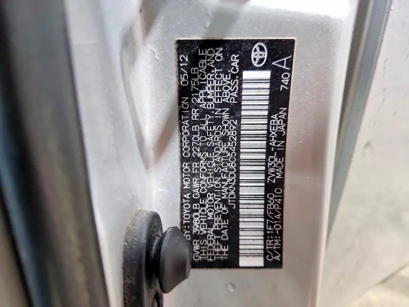 2012 TOYOTA PRIUS TWO  