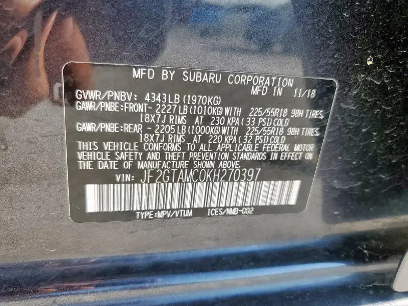 2019 SUBARU CROSSTREK LIMITED  