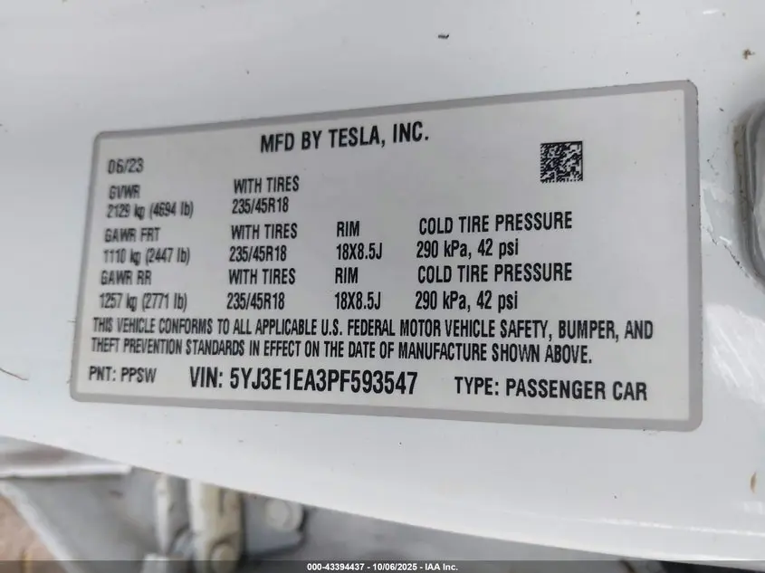 2023 TESLA MODEL 3 REAR-WHEEL DRIVE