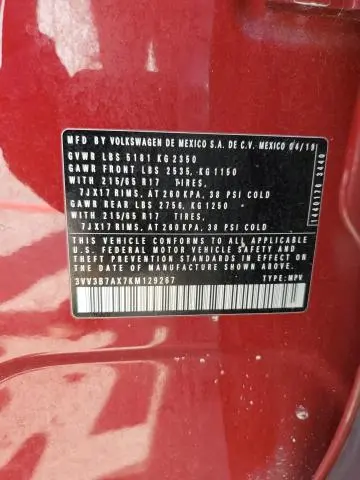 2019 VOLKSWAGEN TIGUAN SE  