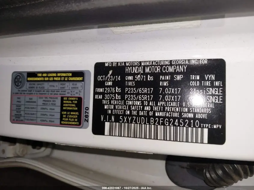 2015 HYUNDAI SANTA FE SPORT 2.4L