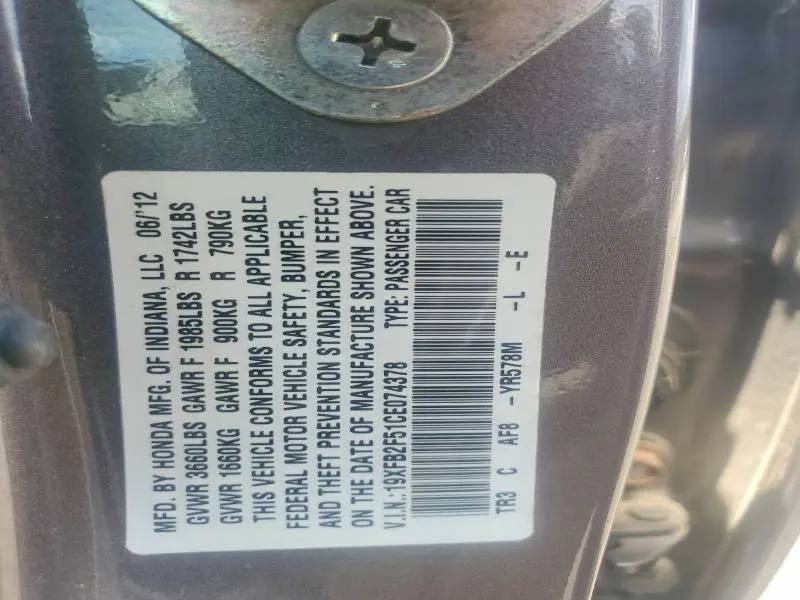 2012 HONDA CIVIC LX  