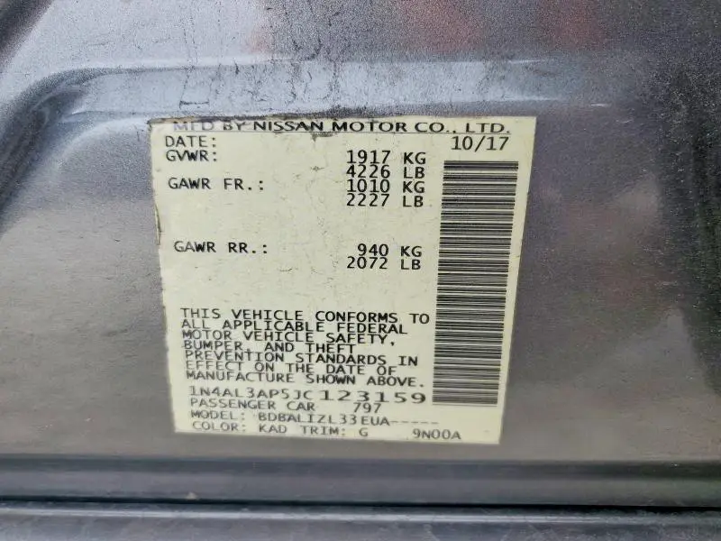 2018 NISSAN ALTIMA 2.5 SV  