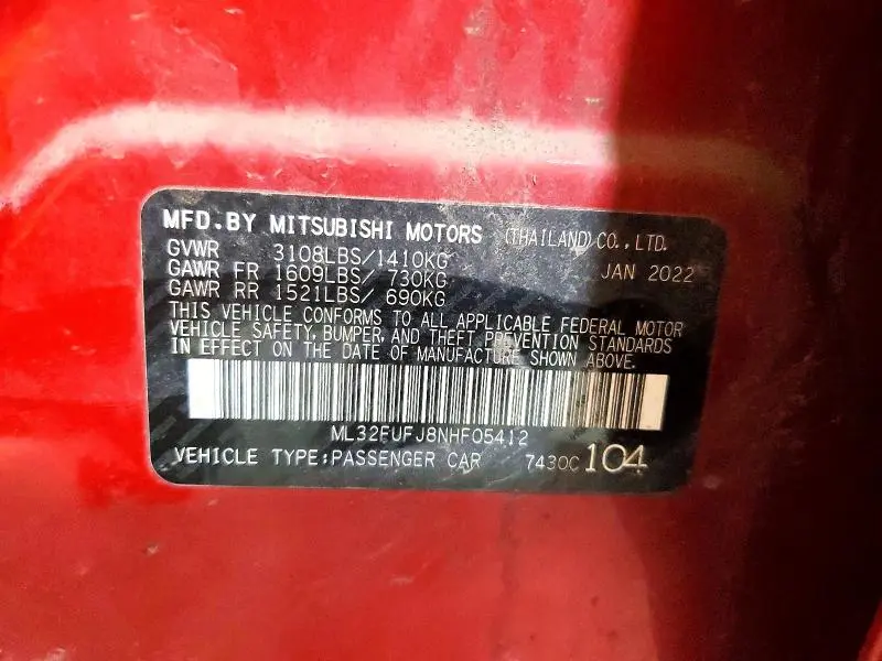 2022 MITSUBISHI MIRAGE G4 ES  