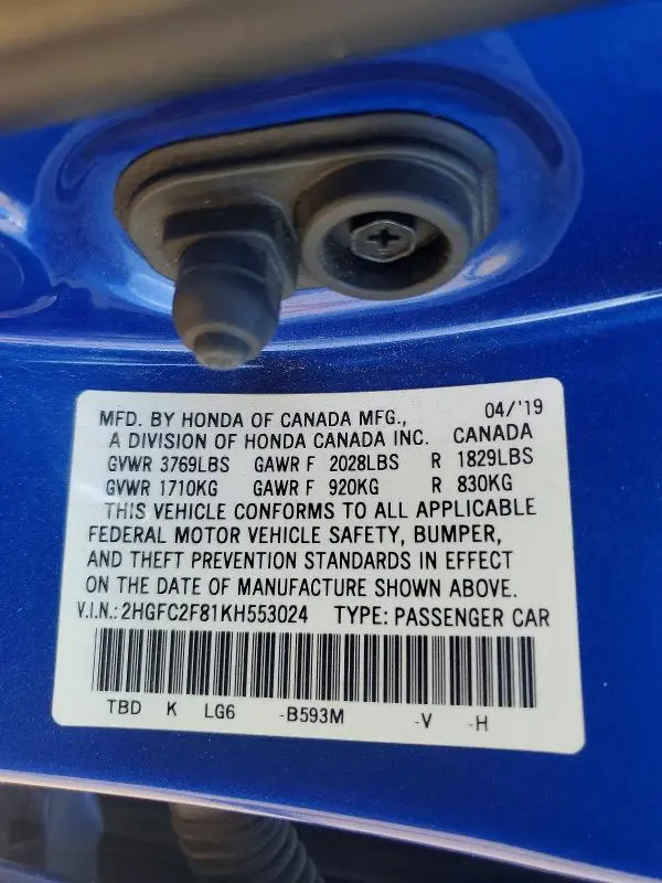 2019 HONDA CIVIC SPORT  