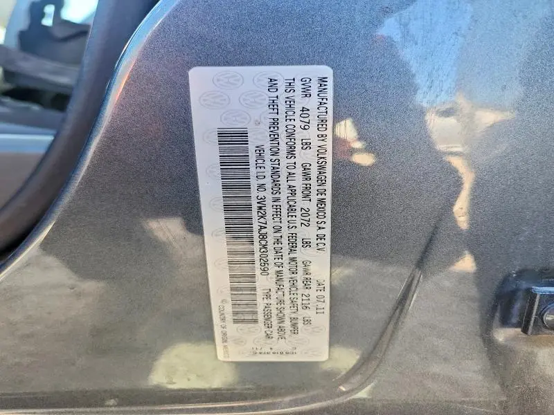 2012 VOLKSWAGEN JETTA BASE  