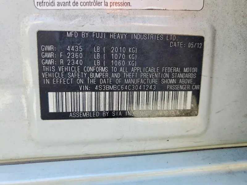 2012 SUBARU LEGACY 2.5I PREMIUM  
