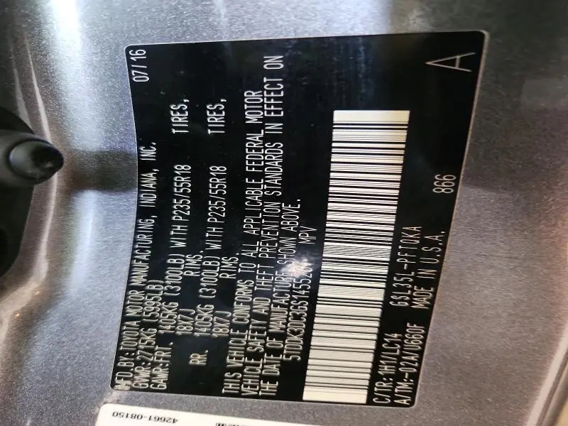 2016 TOYOTA SIENNA XLE 7 PASSENGER  