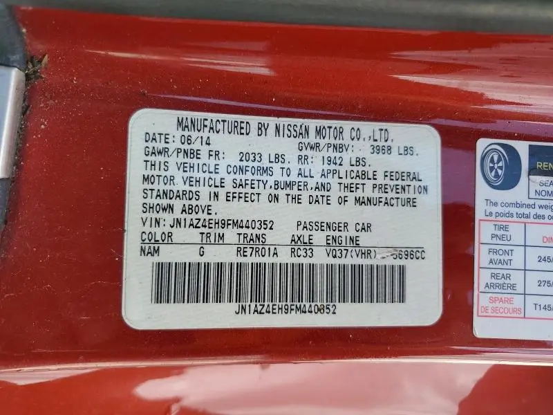 2015 NISSAN 370Z SPORT  