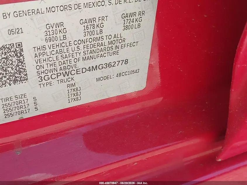 2021 CHEVROLET SILVERADO 1500 2WD  SHORT BED LT