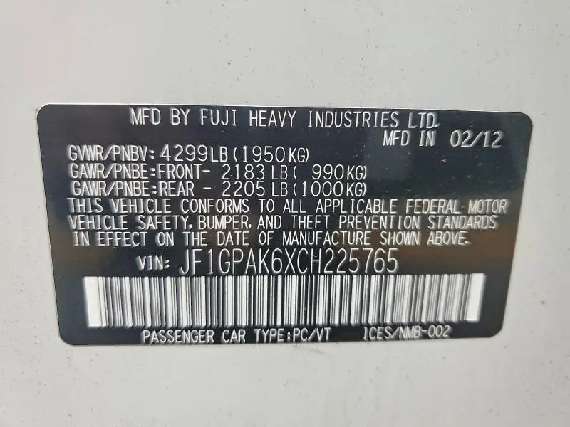 2012 SUBARU IMPREZA LIMITED  