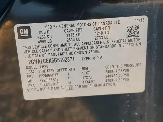 2016 CHEVROLET EQUINOX LT  