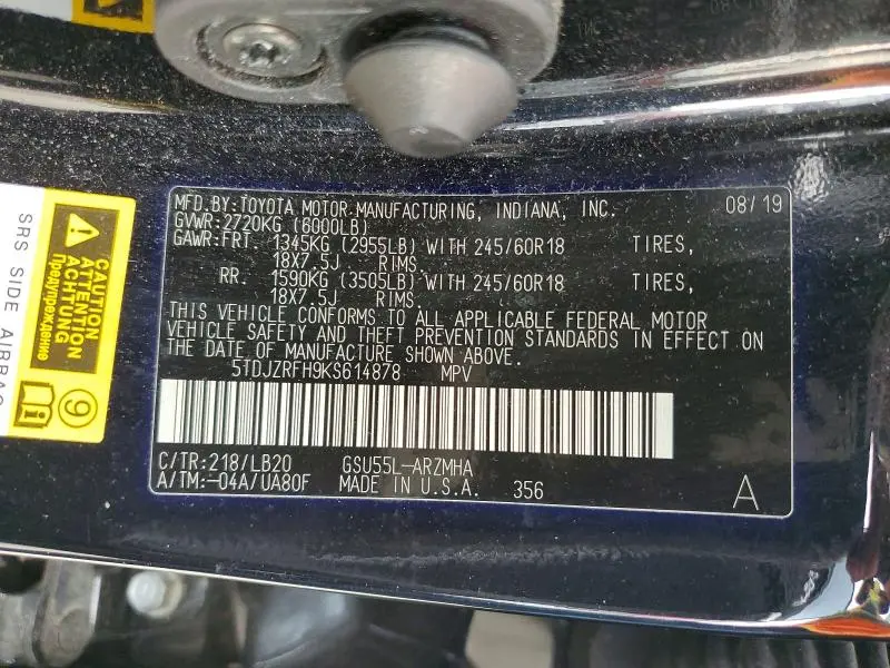 2019 TOYOTA HIGHLANDER XLE  
