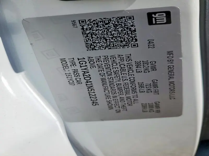 2022 CHEVROLET CORVETTE STINGRAY 1LT  